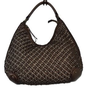 Cole Haan Sierra Open Weave Brown Bronze Metallic Leather Purse Shoulder Bag